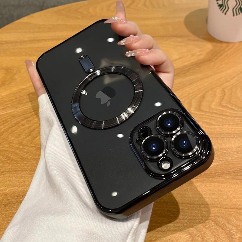 Luxury Wireless Charge Magsafe Phone Case For iPhone 15 14 13 12 11 16 Pro Max Plus Transparent Magnetic Bumper Cover