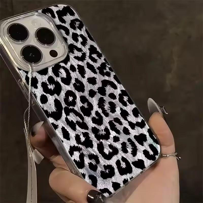 Luxury Leopard Fox Tail Pattern Silvery Phone Case For iPhone 16 15 14 13 12 11 Pro Max X XR XS MAX 7 8 Plus Anti Fall Cover
