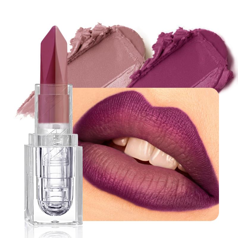 Dual-Color Velvet Matte Lipstick - Long-Lasting Waterproof Lip Mud In Iridescent Frost & Deep Plum Shades