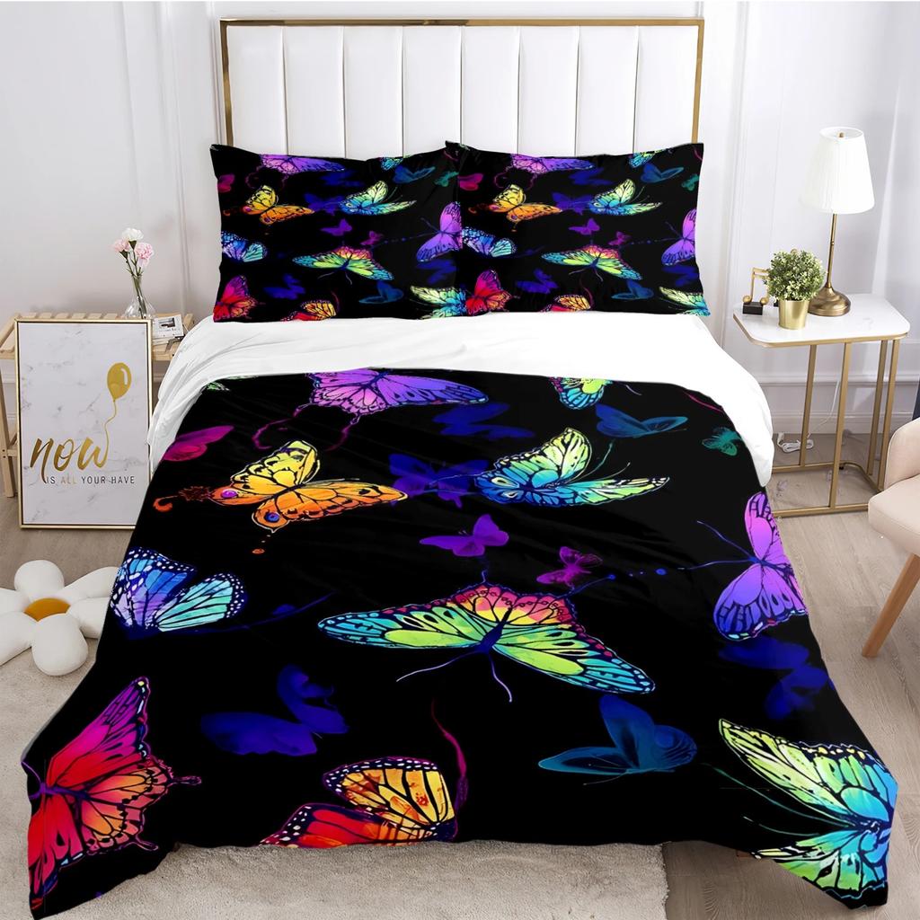 Colorful Flying Butterfly All Season Duvet Cover Comforter Bedding Set Soft Quilt Cover and Pillowcases SingleDoubleQueenKing