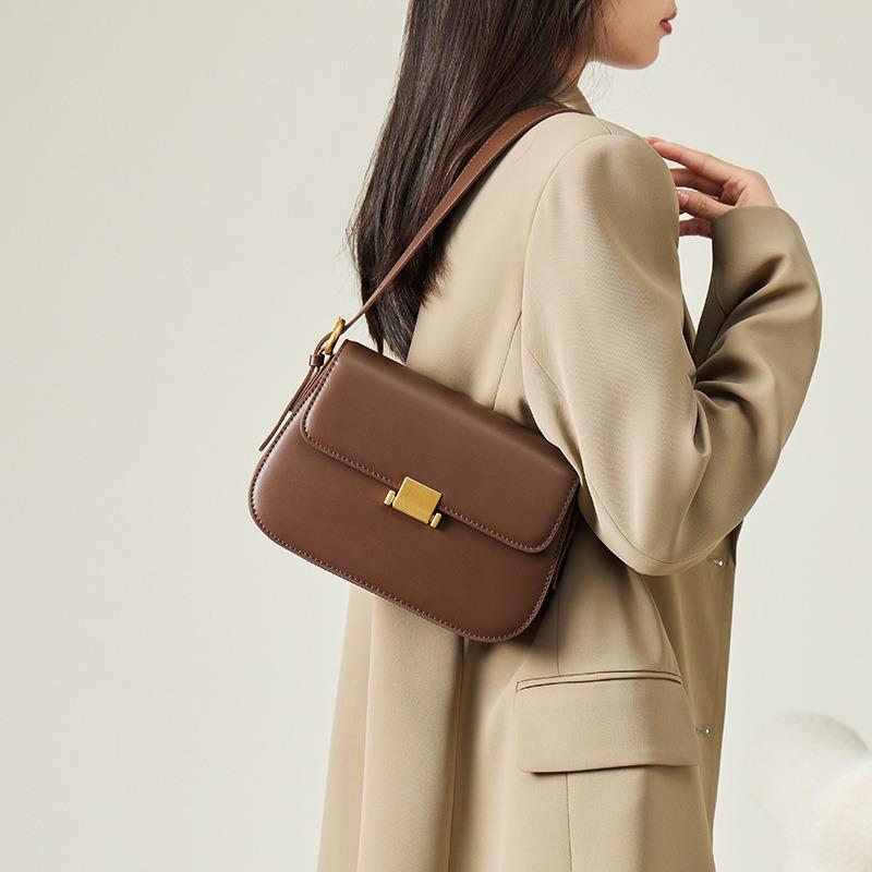 Luxuriöse Leder-Schulter-Tofutasche, Retro-Rindsleder-Damen-Handtasche, quadratisch, multifunktionale Umhängetasche für den Weg zur Arbeit
