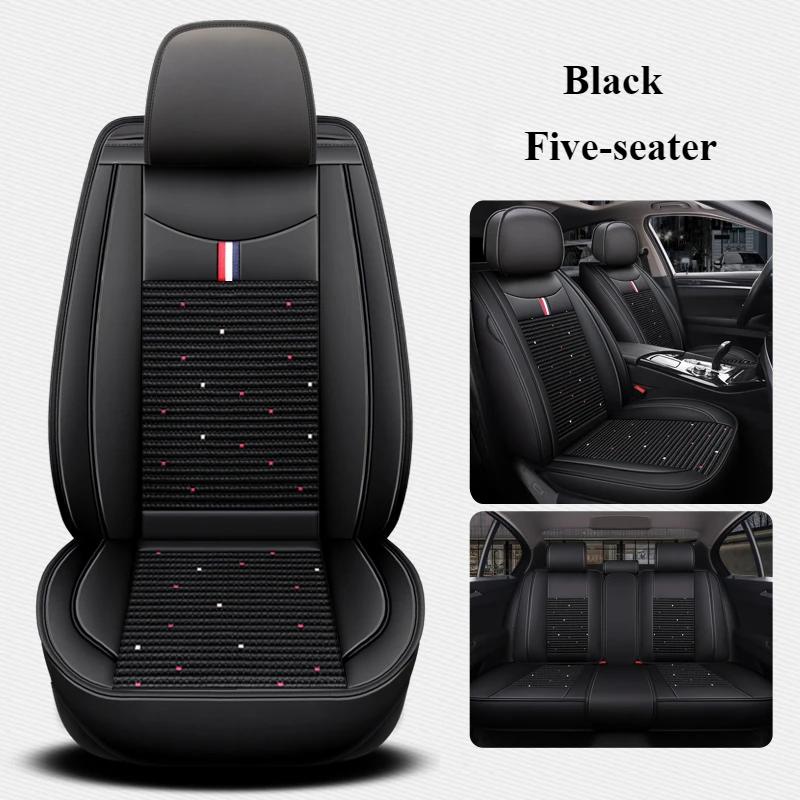 

5-Seater High-Quality Full-Coverage Leather & Ice Silk Car Seat Covers - Universal Fit, Breathable, Anti-Slip, Easy to Install чёрный