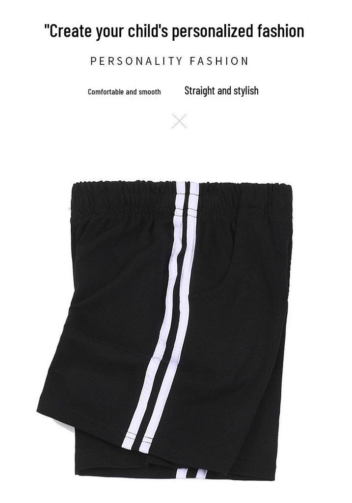 Summer Boys' Cotton Sports Shorts with Red and White Stripes, Dark Blue/Navy Blue - School Uniform for Primary and Middle Students