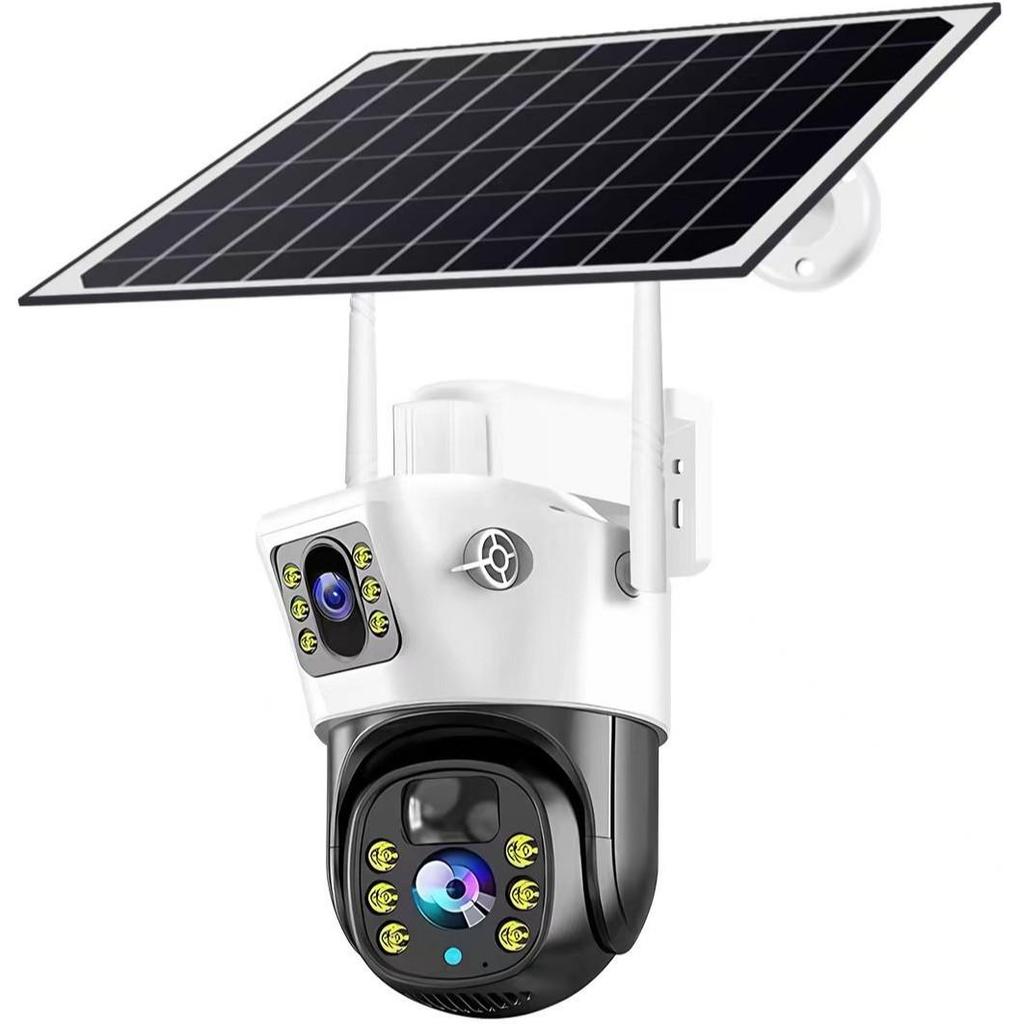 4G Outdoor Dual-View Solar Surveillance Camera with Panoramic Vision for Home