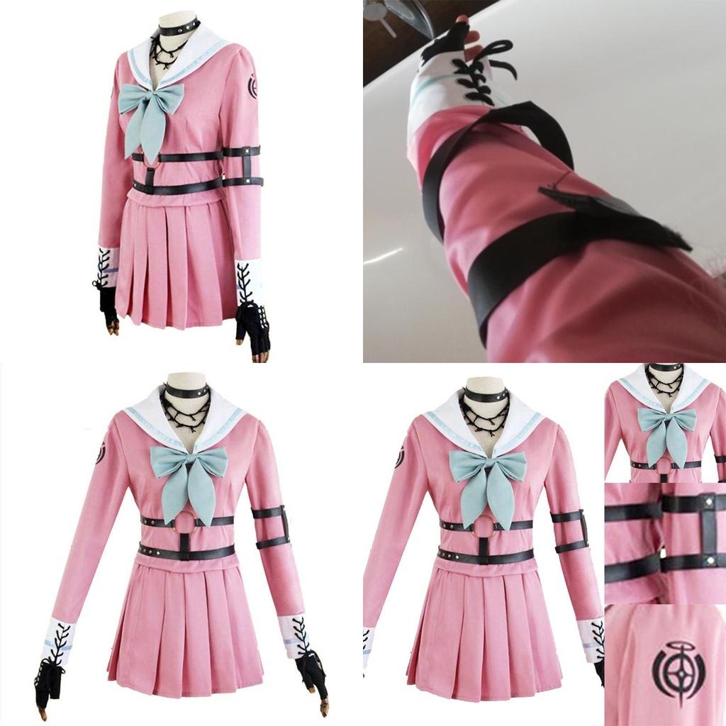 Danganronpa V3 Iruma Miu Cosplay Outfit Chic Uniform Suit Full Set In Pink And White
