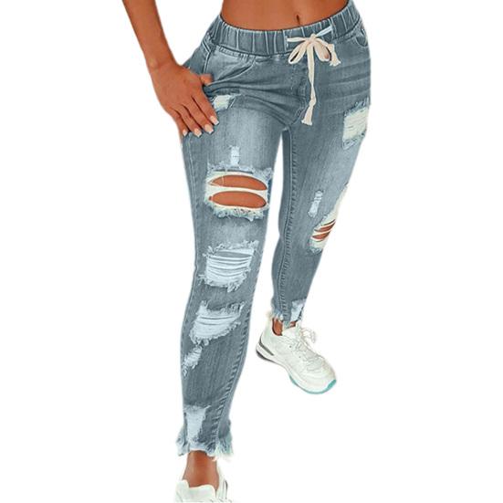 Damen Jeans Zerrissenes Loch Dehnbar Sommer Slim-fit All Match Denimhosen für Täglich