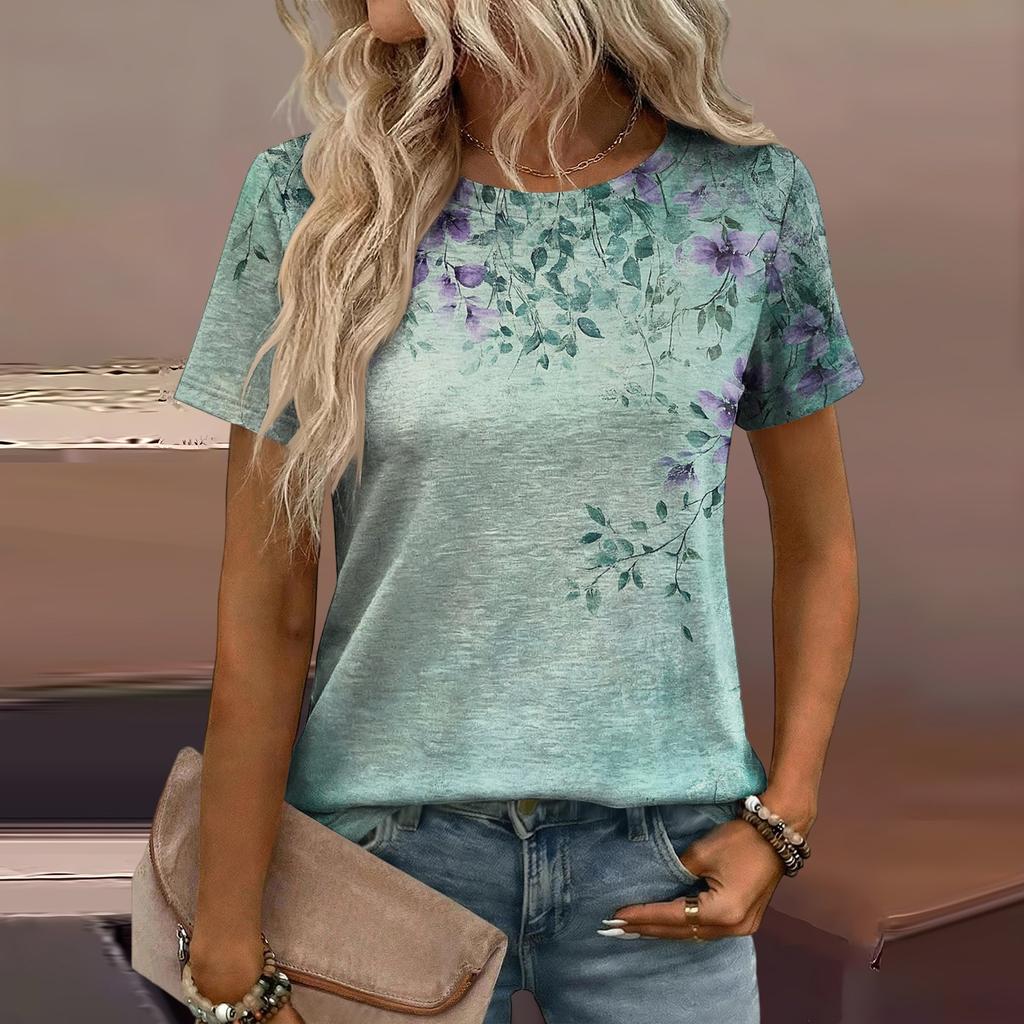 Damen Mode Lässiges Bedrucktes T-Shirt mit Lockerer Passform