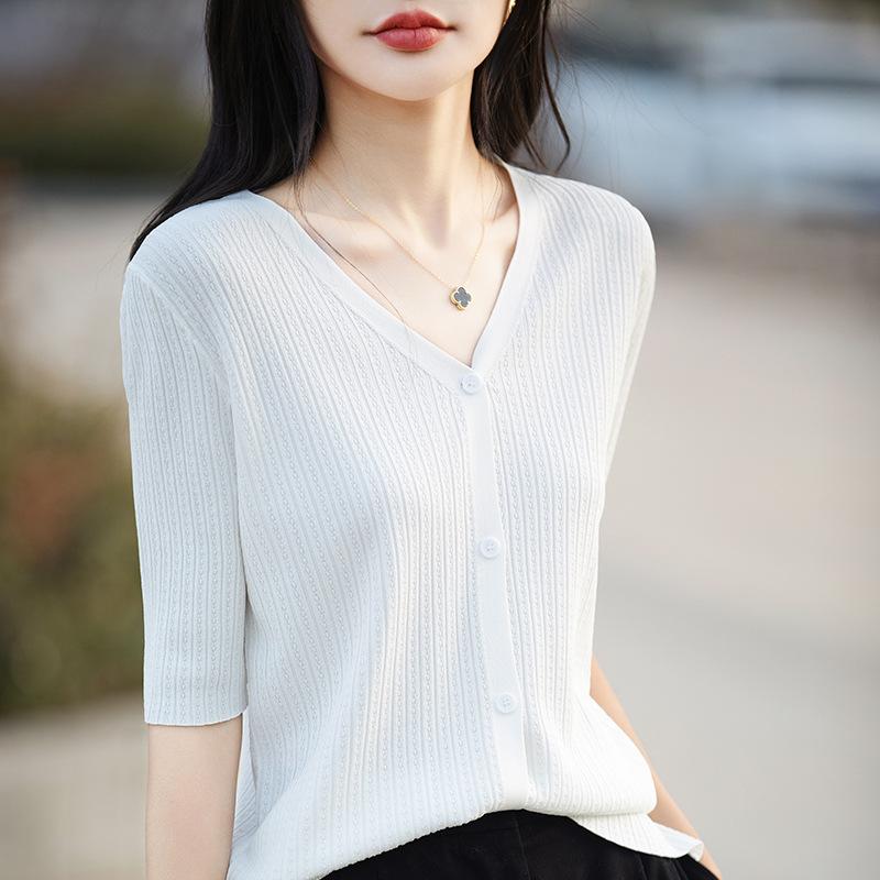 Women's 5/ Sleeve Cardigan V Neck Elegant Twist Knit Top