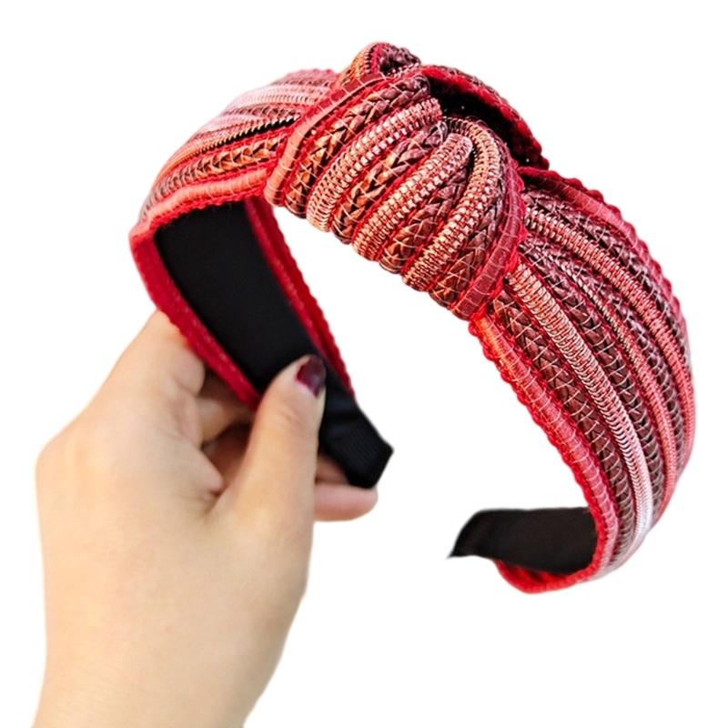 Natürliches Stroh Gewebtes Haarband Breites Design Knoten Verzierungen Bequemes Slip Kopfstück Für Tägliches Styling