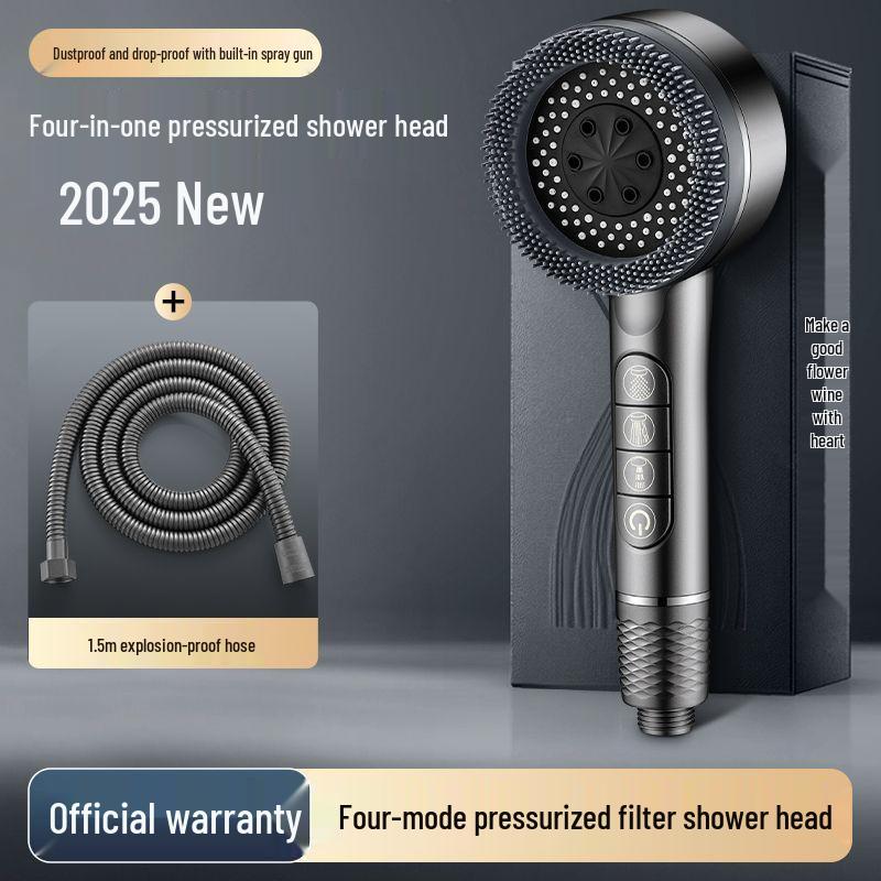 Cross-border Shower Head Set with Powerful Booster and Piano Button Filter