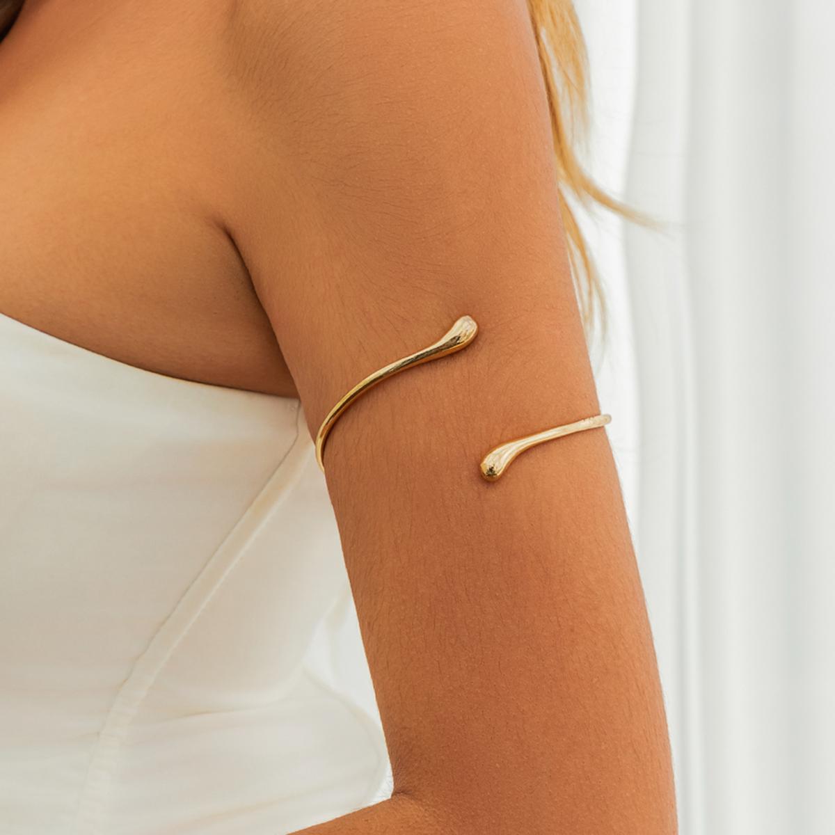 IngeSight Z Simple Metal Water Drop Open Upper Arm Bracelet Fashion Smooth Metal Arm Bracelet Women Aesthetic Vintage Jewelry