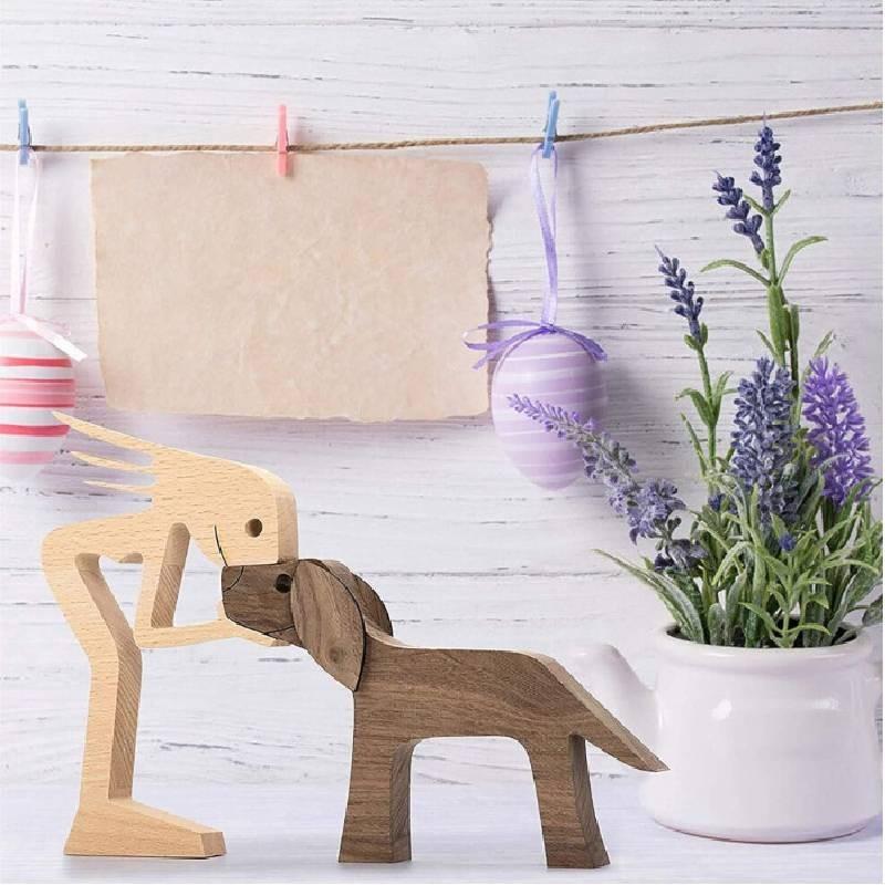 Wooden Family Puppy Carving Ornaments Natural Wood Pet Crafts Gift Sculpture