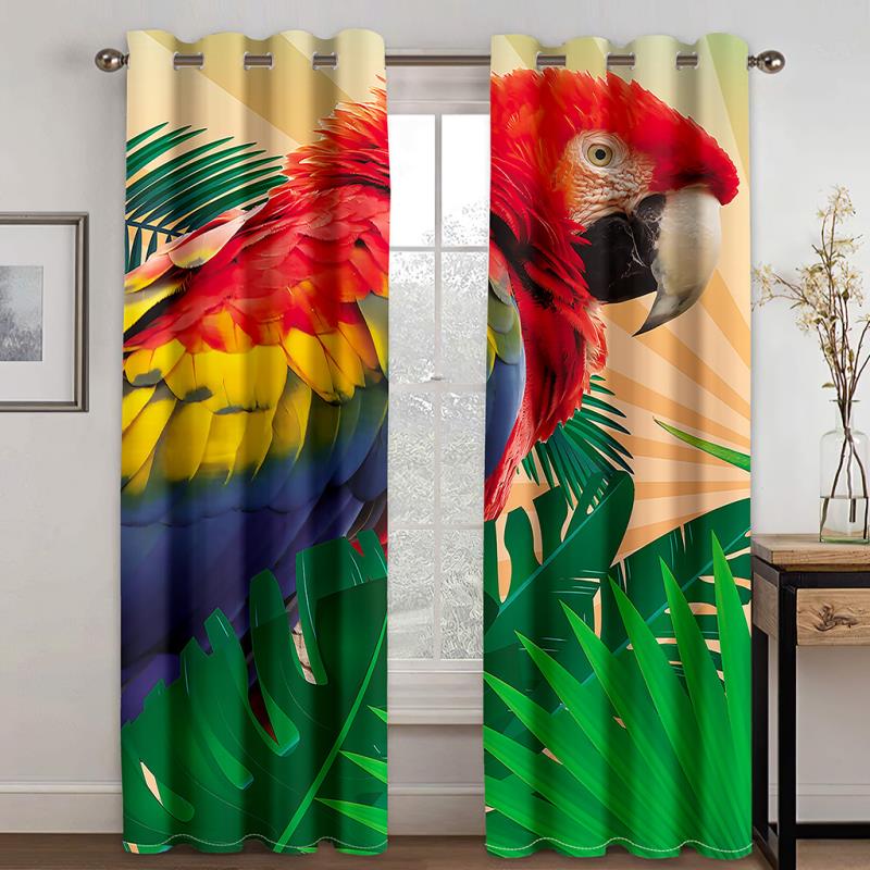Bunter Papagei tropische Pflanze Bananenblatt 2 Stück Lichtfiltervorhang für Wohnzimmer Schlafzimmer Fenster Vorhang
