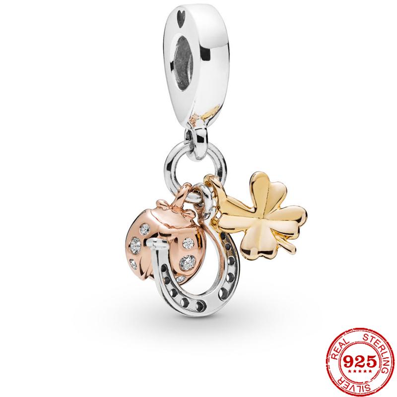 925 Silver Butterfly Four Clover Leaves Flower Charm Bead Fit Original Pendant Bracelet Necklace Jewelry Gift For Women