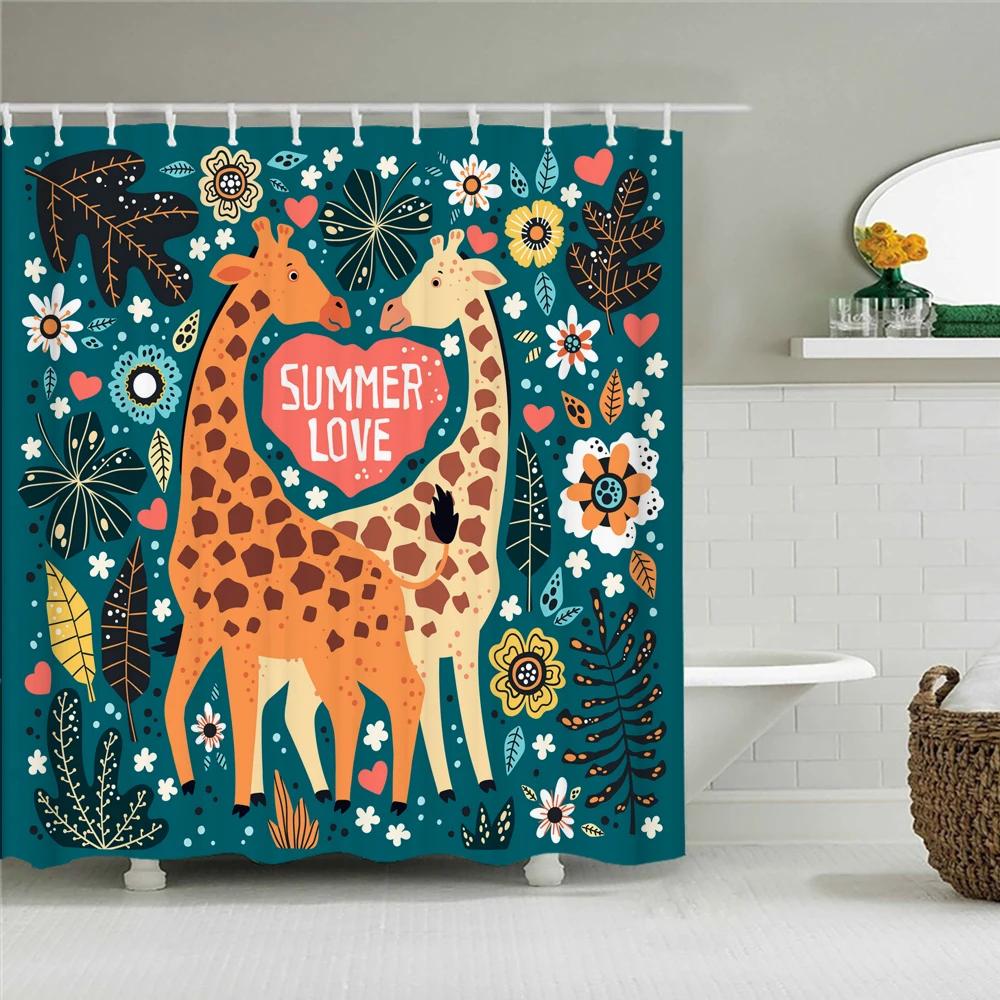 Cute Cat Shower Curtain Lovely Cartoon Funny Colorful Animal Pattern for Pet Kids Girls Fabric Bathroom Decor Curtains with Hook