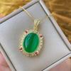 Luxury Oval Gemstone Pendant Necklace Adjustable Ring Elegant Green and Red Stones with Crystal Accents Women Jewelry Gift