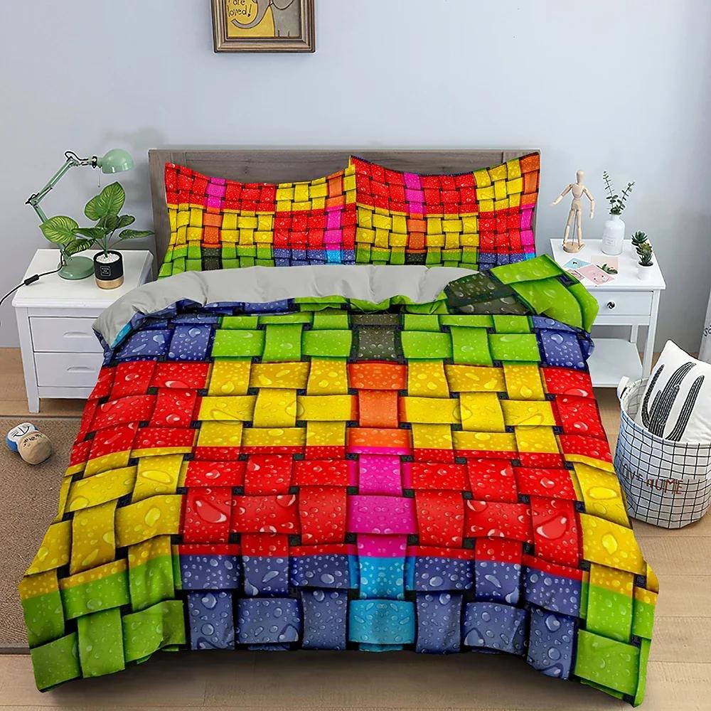 Geometric Printed Bedding Set Microfiber Colorful Lines Duvet Cover With Zipper Closure Queen King Size Quilt Cover Home Textile