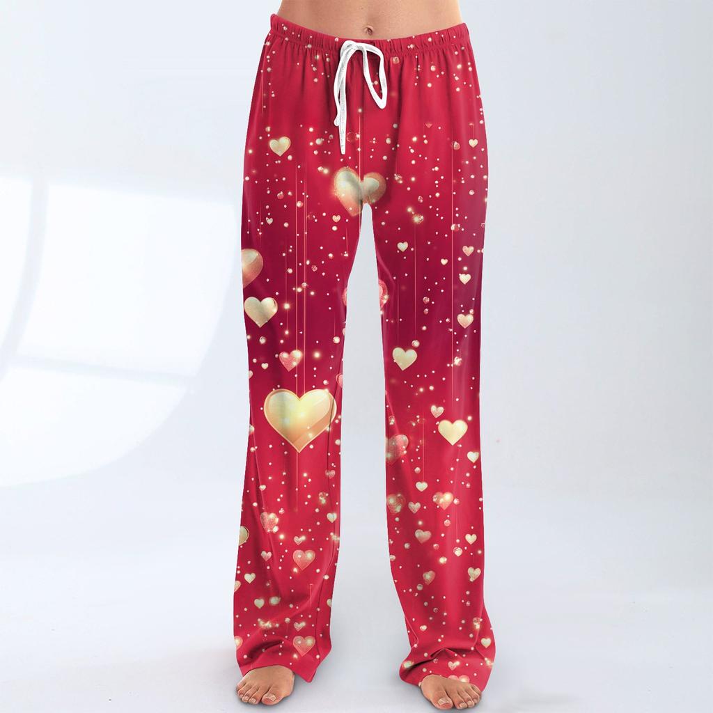 Womens Pajama Pants Sleepwear Casual Drawstring Elastic Waist Pants Comfy Straight Yoga Loose Trousers