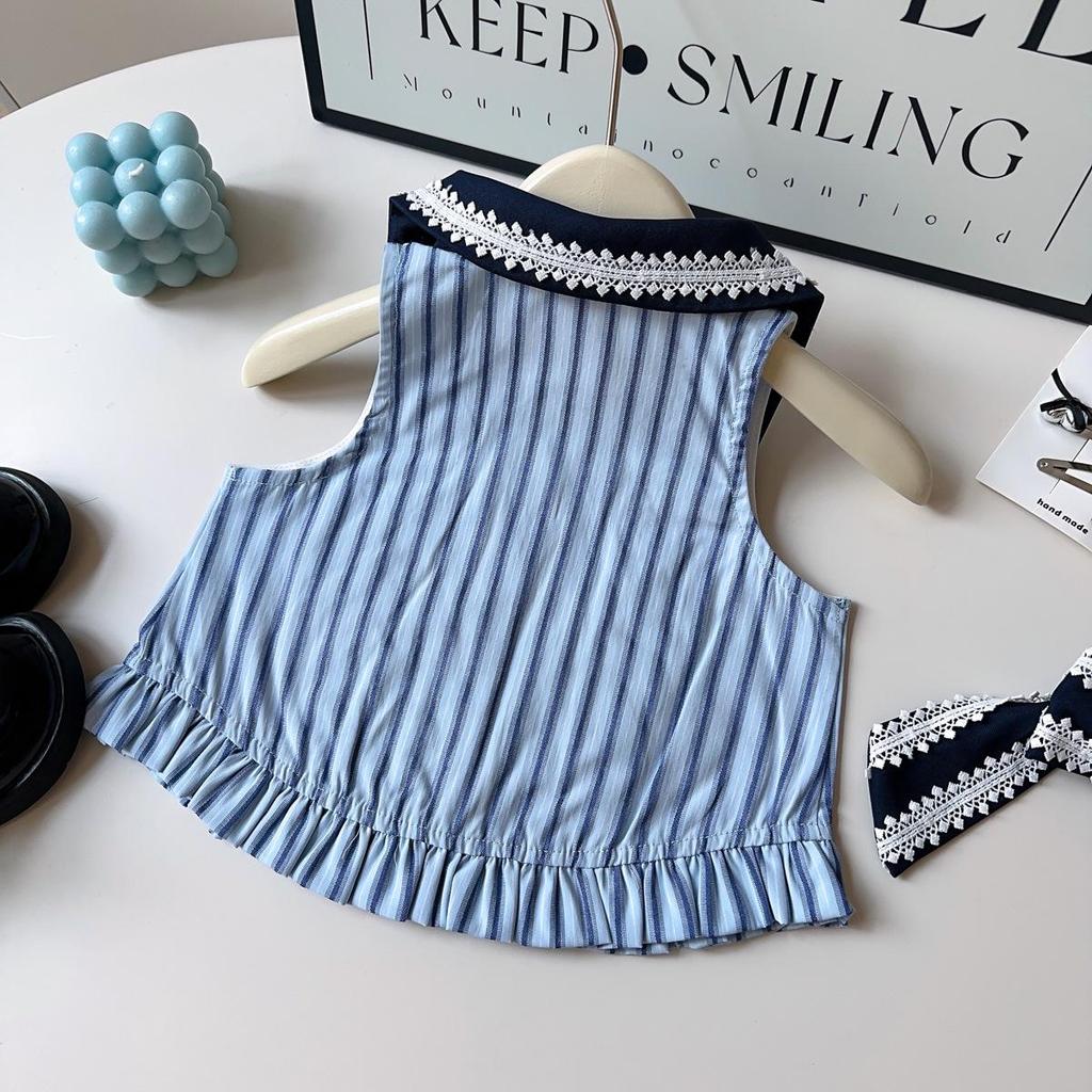 Girls' Cute Sleeveless Lace Top and Pleated Skirt Set - Summer Fashion