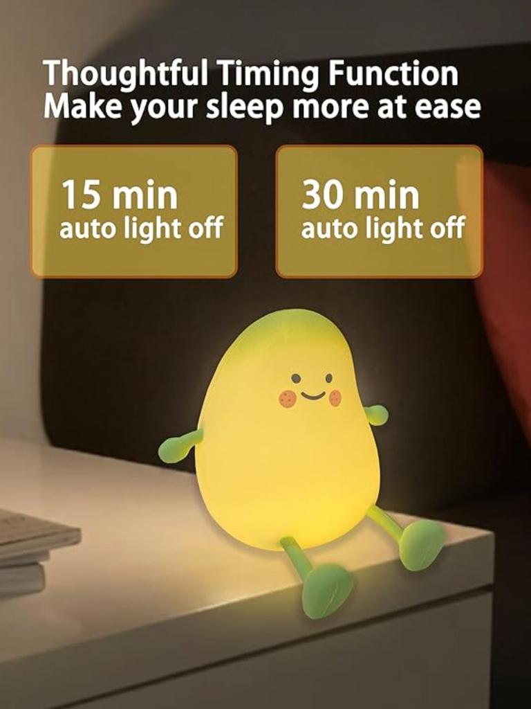 Cute Avocado Silicone LED Night Light USB Rechargeable Touch Sensor Squeeze Lamp Soft Light for Kids Bedroom Home Decor