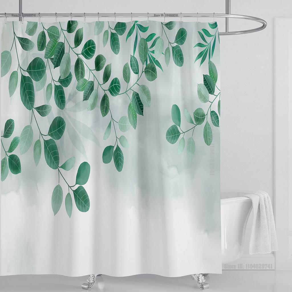 Plant Floral Shower Curtain Waterproof Shower Curtain Polyester Fabric 3D Printed Curtain Bathroom Decoration With Hooks