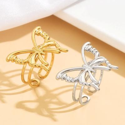 Retro Eleganter Hohl Schmetterling Ring - Frischer Pastorale Stil Offener Tier Finger Ring aus Edelstahl