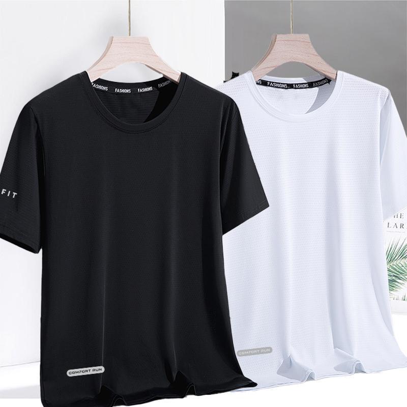 Ice Silk Men's Quick-Dry T-Shirt - Summer Loose Fit, Breathable, Round Neck, Short Sleeve