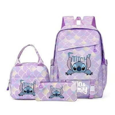 3 Stück Lilo Stitch Angel Rucksack Kinder Jungen Mädchen Schultasche Brottasche Federmäppchen