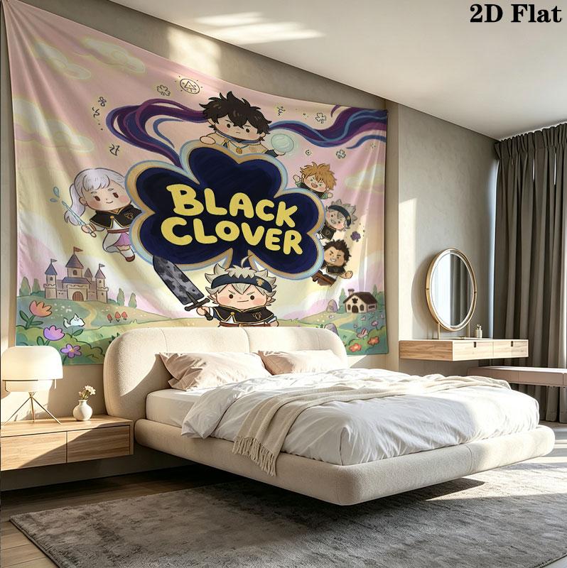 Arazzo da Parete Black Clover Appeso Estetico alla Parete Coperta in Tessuto Stampato Arazzi Decorativi per Camera da Letto Soggiorno Decorazione per la Casa
