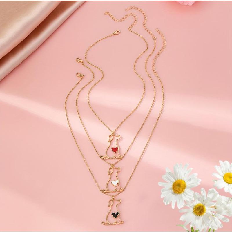 Creative design cute puppy silhouette dripping oil love pendant necklace fashionable simple versatile collarbone chain woman