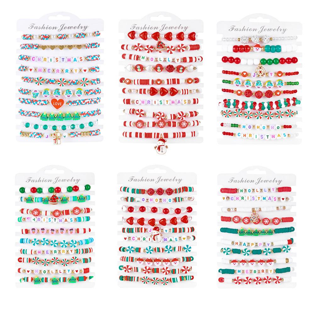 Holiday Christmas Snowman Santa Character Multilayer Beaded Wristband Gift Set For Celebrations