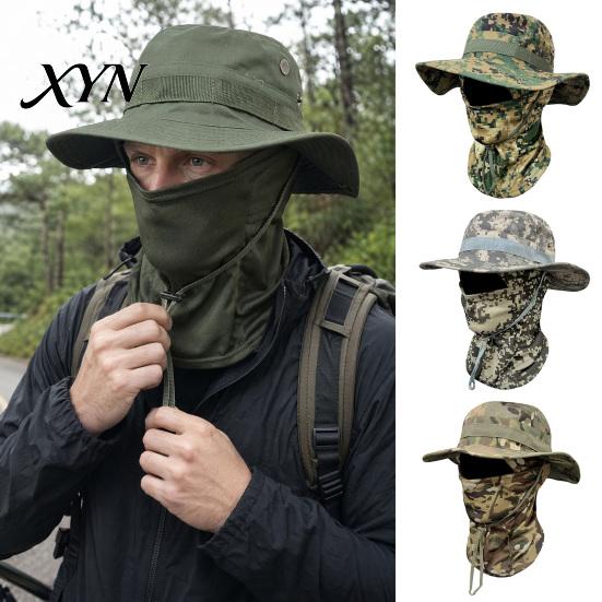 Quick-drying Hat Camouflage Sun with Balaclava Face Mask, UV Protection Men Wide Brim Hat, Breathable Bucket for Outdoor Fishing Hiking Cycling
