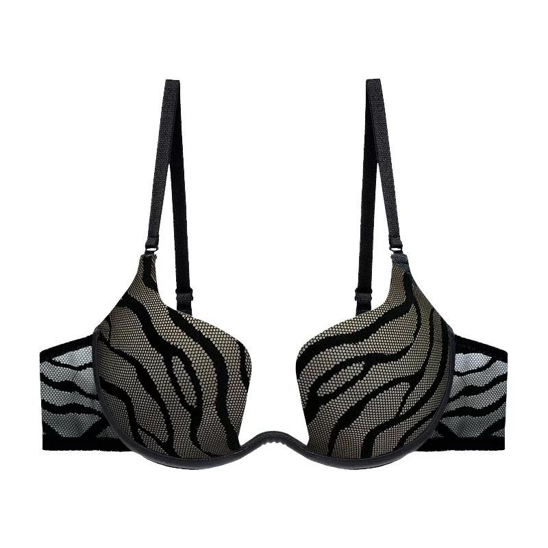 European and American Striped U-Shaped Push-Up Plus Size Bra with Side Support