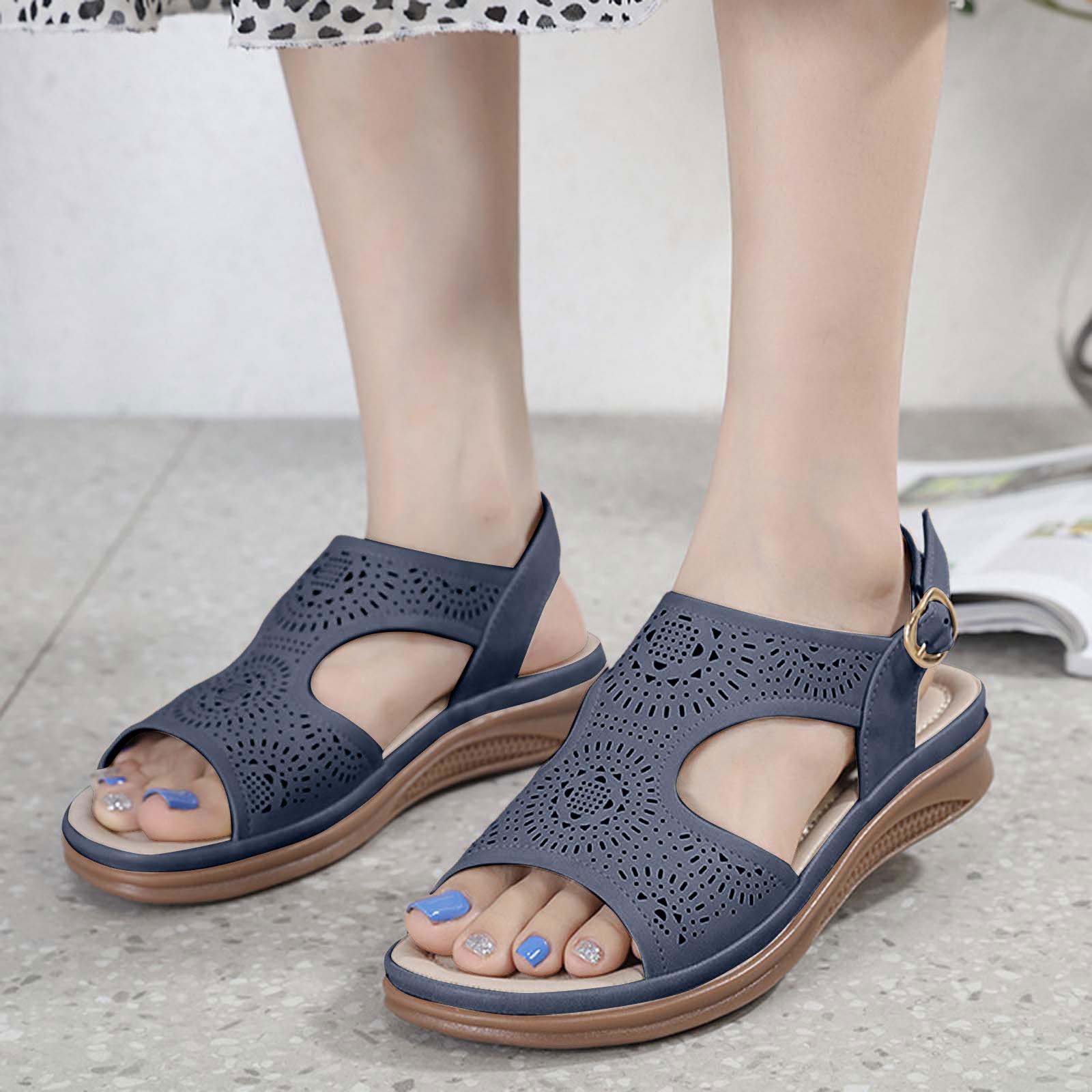 

Women S Vintage Flat Sandals Casual Walking Sandal Slip On Open Toe Light Elastic Slingback Shoes For Woman Summer Chalas Mujer 42 синій