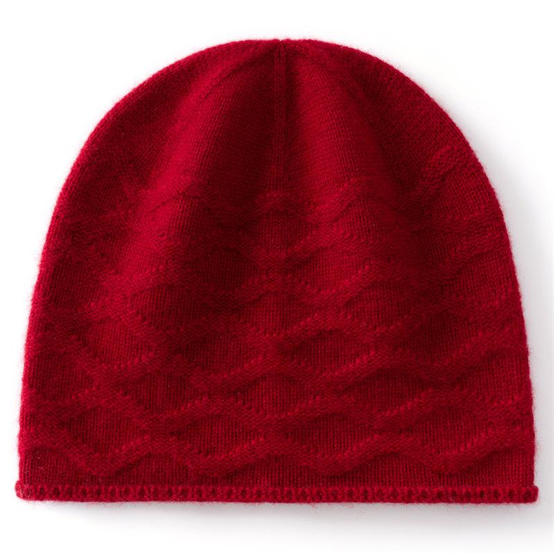 Cashmere hat women's solid color water pattern wool hat thermal ear protection bag head hat stacking hat knitted outdoor cold hat