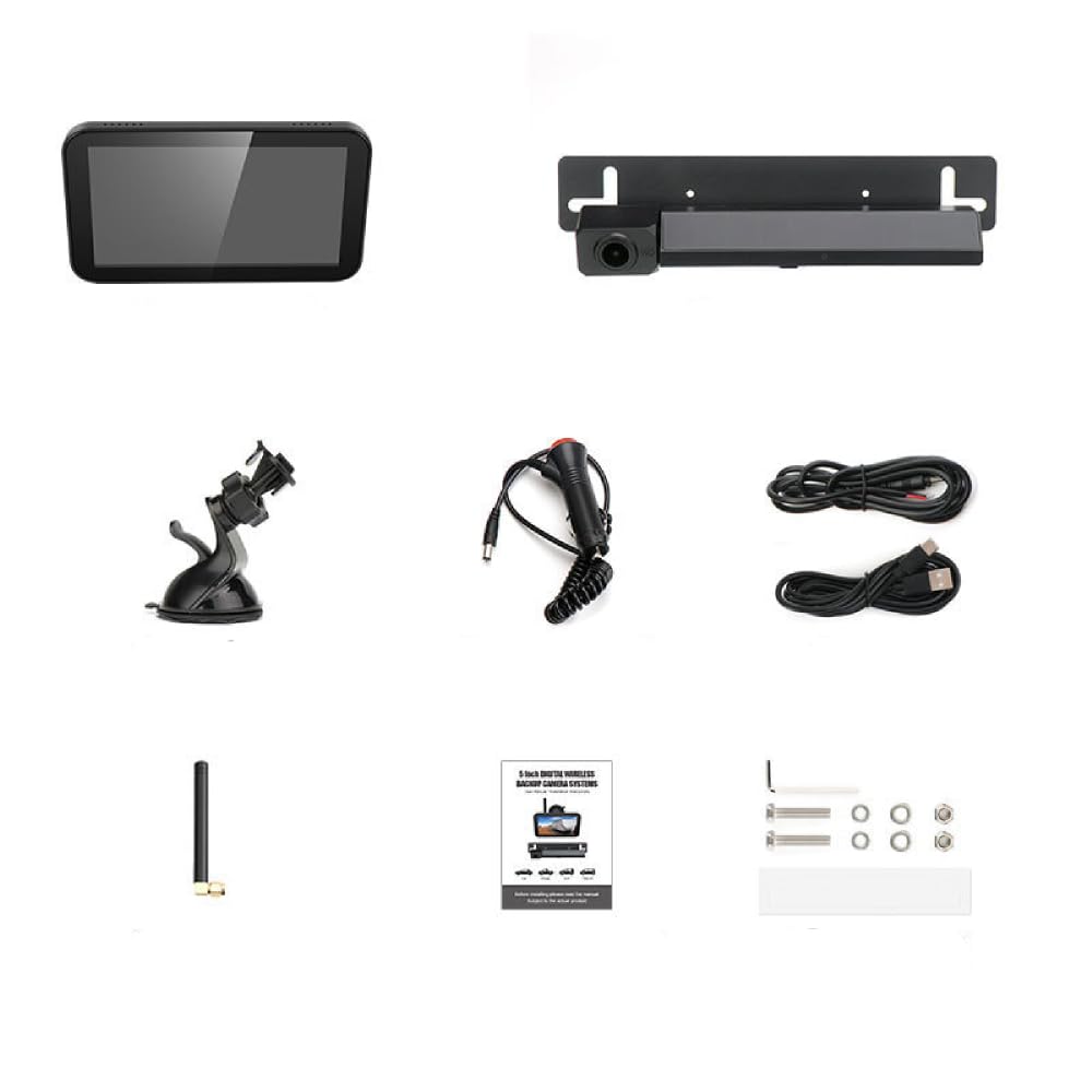 HUAJUN Innovative Wireless Backup Backup Digital No Backup DIY Night Positive Mirror Image Front Compatible with Easy Parking IP68 Waterproof 5-inch
