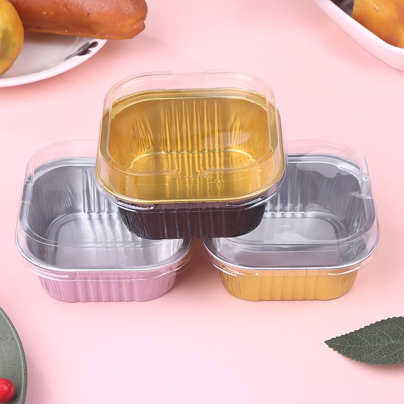 10Set Aluminum Foil Cake Container 325Ml Cake Pans Liners With Lids Heat-Resistant Foil Baking Cups Cake Pan Kitchen Tool