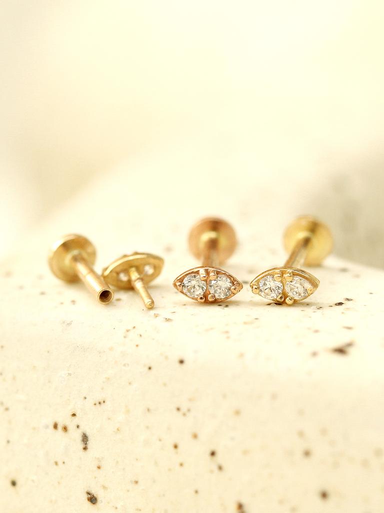 Minimalpiercing 14K Internal Ultra Mini Double Cubic Labret Piercing