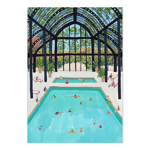 Kreskówka letni basen rośliny zielone sklep z napojami obraz na płótnie plakat artystyczny i druki obraz do wystroju salonu