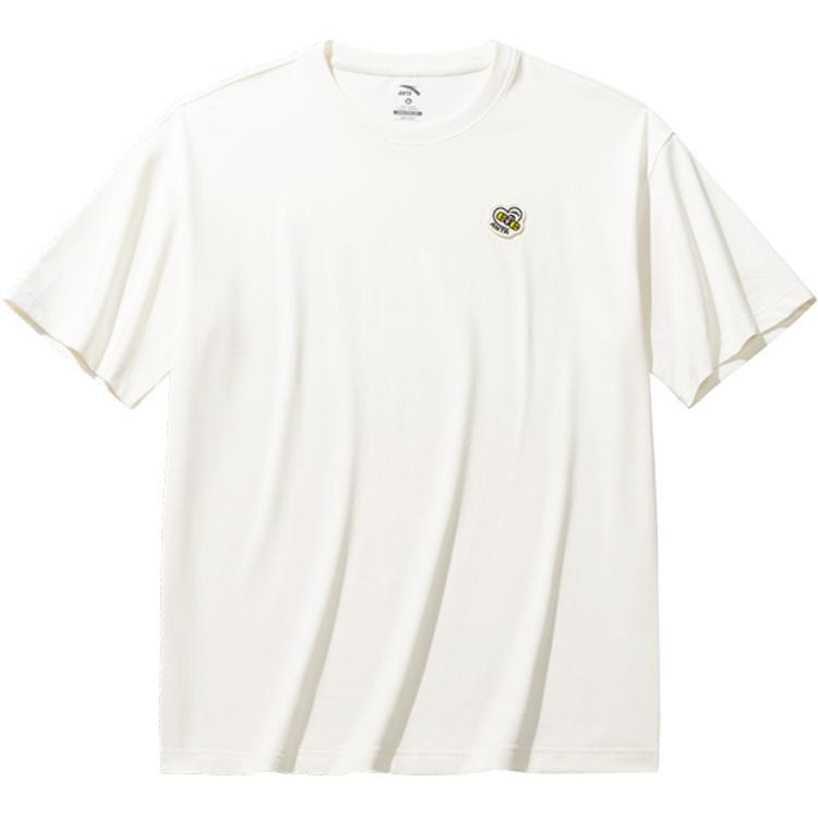 Anta Casual Solid Color Round Neck Comfortable Breathable Short Sleeve T-Shirt Unisex Tops Ivory 972528116-1