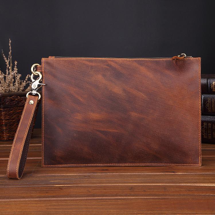 

Guangzhou high-quality Crazy Horse leather men s clutch bag OEM retro high-quality men s clutch bag ODM червоно-коричневий