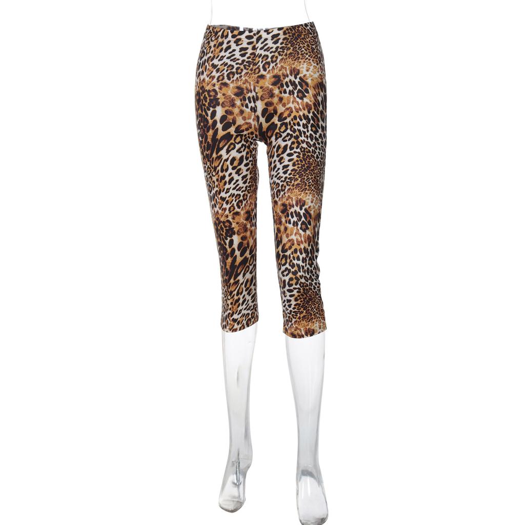 Women European Style High Elastic Printed Five Points Slim Sports Yoga Pants