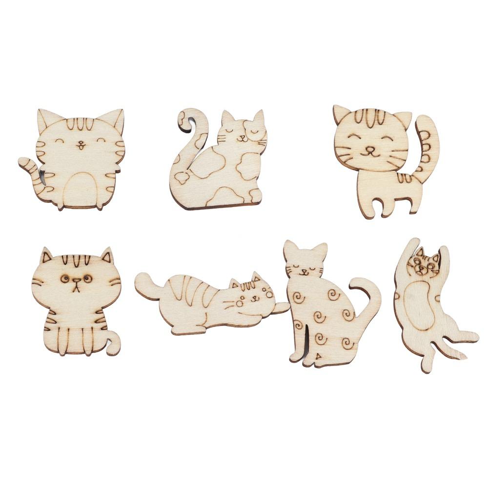 200pcs DIY Craft Unfinished Wooden Animal Chips Mixed Pet Themed Cat Dog Empty Wooden Ornaments Smooth Edges
