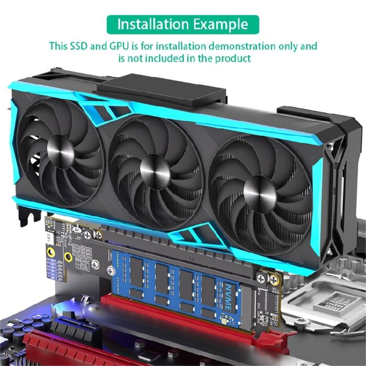Fast speed PCIe 16X 5.0 to Double NVME + PCIE X16 Adapters Card with AntiInterference for 32Gbps Data Transfer
