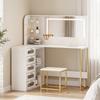 Dressing Table With LED Mirror And Stool L Shaped Vanity Desk With Drawers And Shelves White