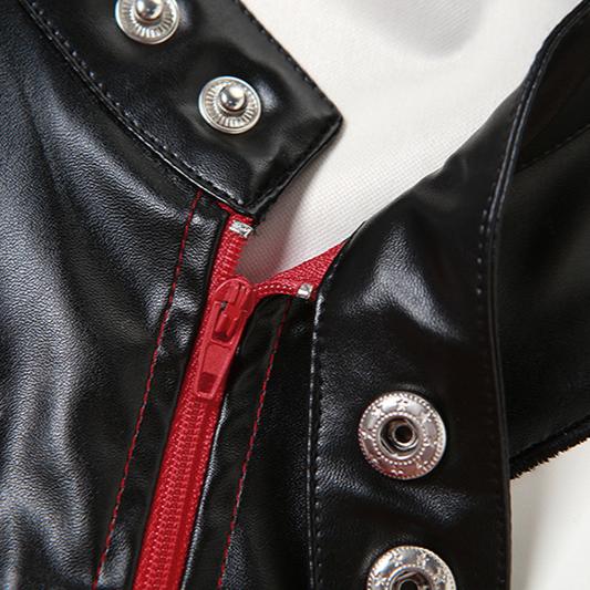 2025 Spring Autumn Fashion Biker Hit Color Jacket Women New Embroidery Splicing Slim Imitation Leather Coat