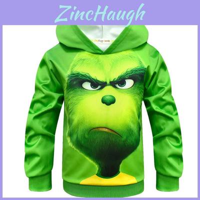 Festive Grinch Pattern Hoodie Kids Sweatshirt Pullover For How The Grinch Stole Christmas Fans