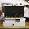 Relaxdays Cash Box, Lockable, Coin Sorter & 4 Banknote Compartments, Iron, Hlp 8.5 X 30.5 X 24.5 Cm, White