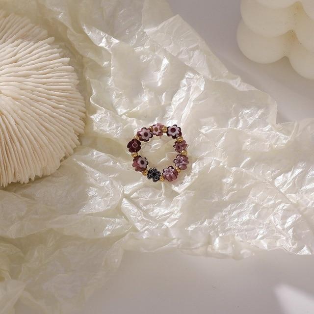 Kpop Adorable Multi Beaded Imitation Pearl Colorful For Women Crystalline Adjustable Rope Chain Rings Continuous Circle Minimalist RingCute Chain