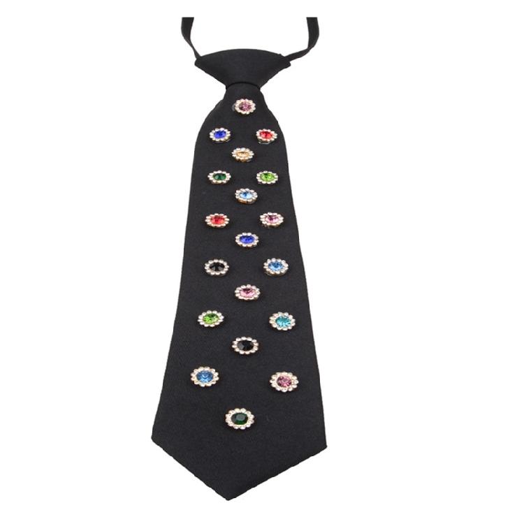Adjustable Two-Level Necktie Sparkling Crystal Flower Pattern Lightweight Polyester For Daily Wear